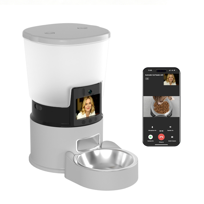 Automatic pet feeder with built-in HD camera supports APP remote two-way video talk for indoor cats by Lmzoe