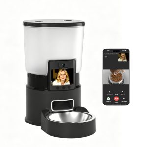 Automatic pet feeder equipped with HD built-in camera allows mobile APP real-time video chat with pets by Lmzoe