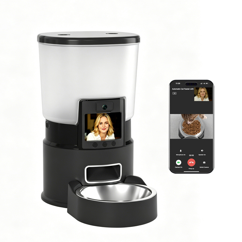 Automatic pet feeder equipped with HD built-in camera allows mobile APP real-time video chat with pets by Lmzoe
