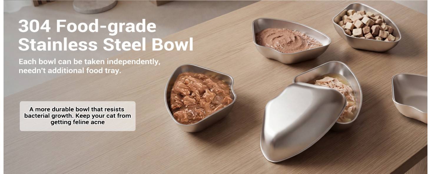 T1-H automatic refrigerated cat feeder with removable food grade 304 stainless steel bowls, material and structure detail display, Lmzoe