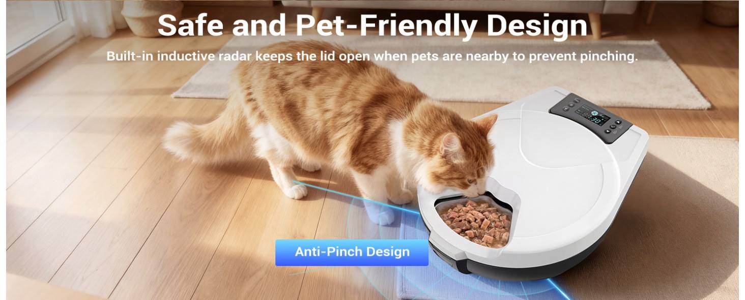 T1-H automatic refrigerated cat feeder with inductive radar anti-pinch safe pet-friendly lid design, home scene display, Lmzoe