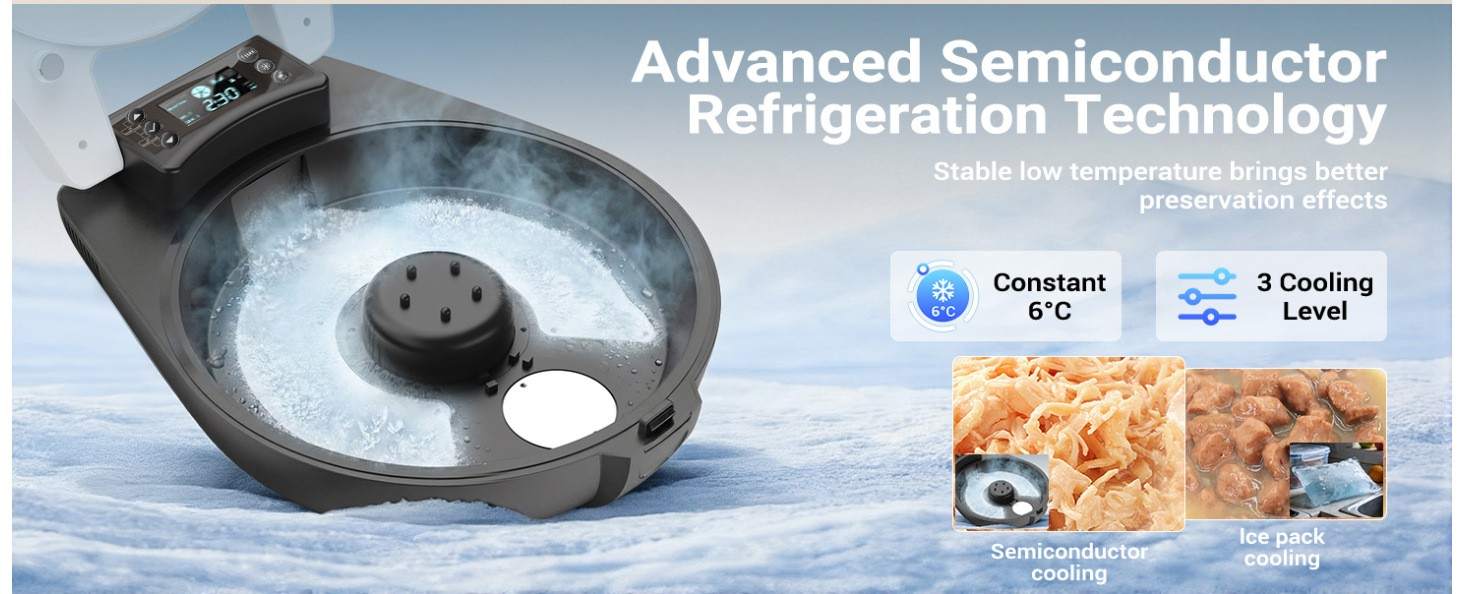 T1-H automatic wet food cat feeder with advanced semiconductor refrigeration constant 6℃ cooling function, technology detail view, Lmzoe