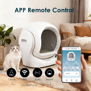 Automatic enclosed self-cleaning cat litter box with wifi app remote control, scene view, Lmzoe