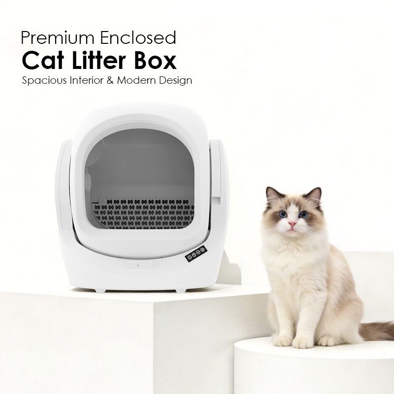 Automatic enclosed self-cleaning cat litter box for indoor cats, front view, Lmzoe