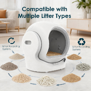 Automatic enclosed self-cleaning cat litter box compatible with multiple cat litter types, detail view, Lmzoe