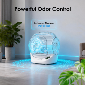 Automatic enclosed self-cleaning cat litter box with activated oxygen deodorizer, function detail, Lmzoe