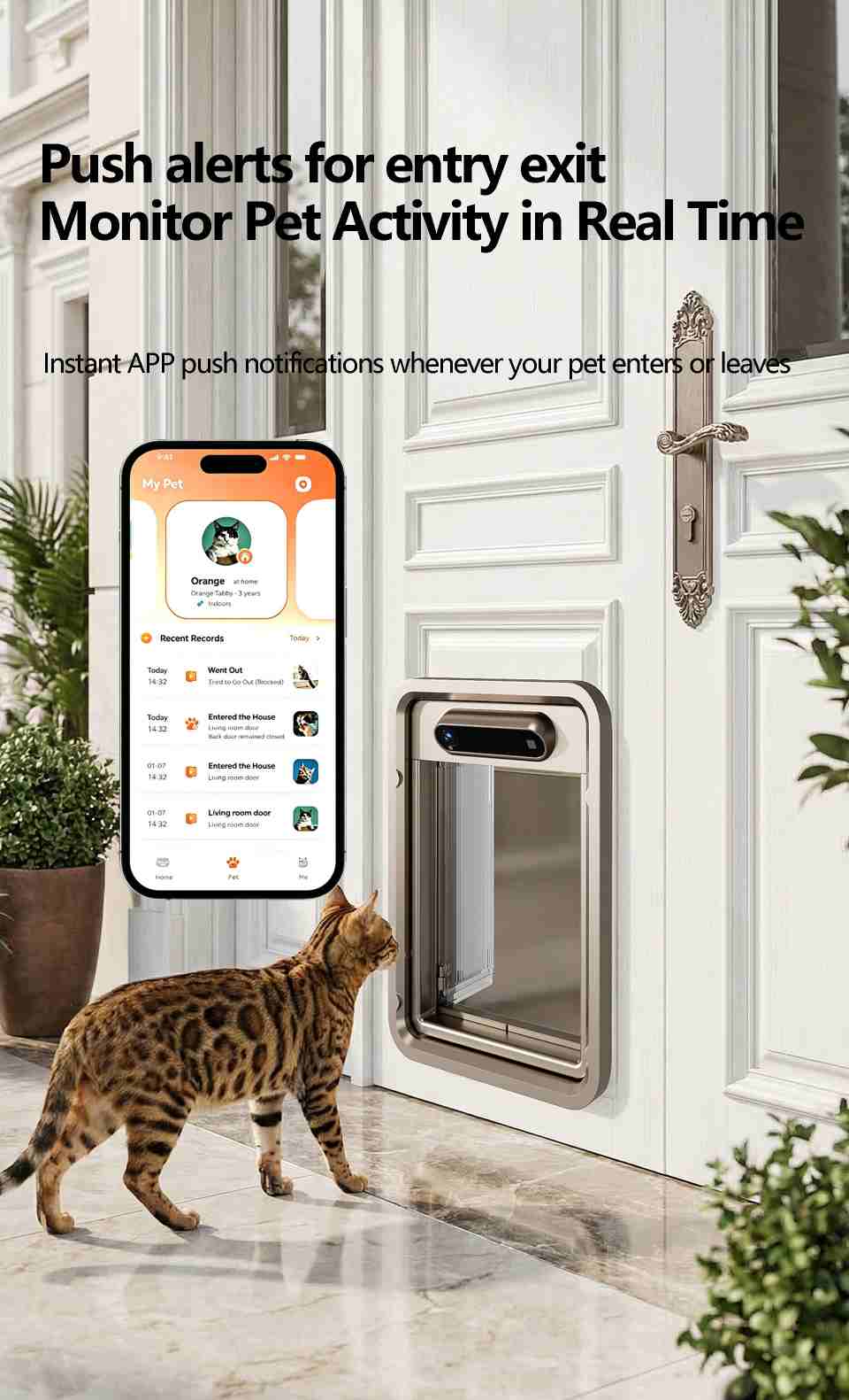 Smart Pet Door with Instant APP Push Alerts for Pet Entry and Exit - Real Time Pet Activity Monitoring with In and Out Records on Smartphone