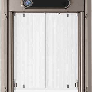 AI Smart Pet Door Front View with Built-in Camera and Translucent Flap Panel - Modern Square Design for Cats and Dogs