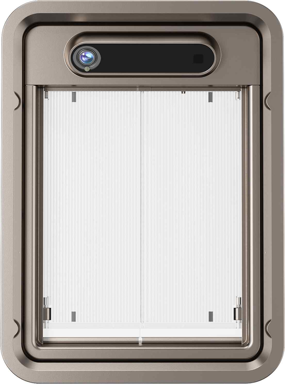 AI Smart Pet Door Front View with Built-in Camera and Translucent Flap Panel - Modern Square Design for Cats and Dogs