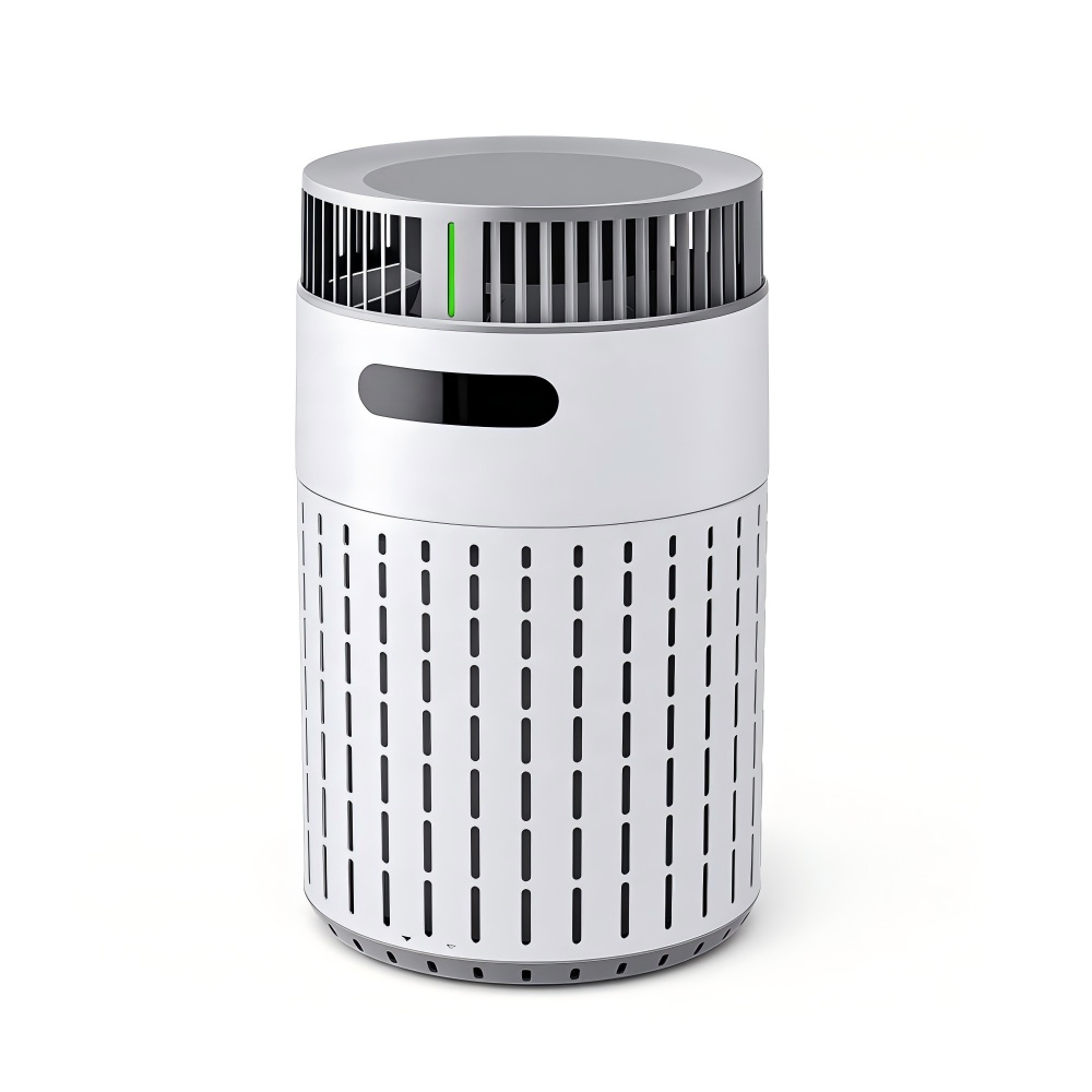 Desktop air purifier with air quality indicator, front view, Lmzoe